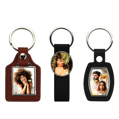 Blank sublimation Leather + metal key chain for heat transfer printing DIY new styles