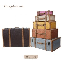 Wooden home decoration vintage luggage trunk leather storage suitcase box set