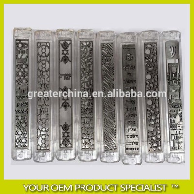 transparent mezuzah case with metal plate