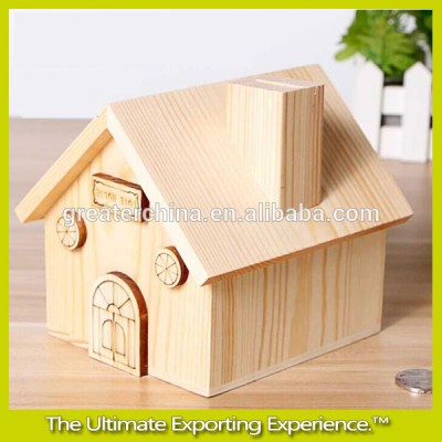 wood coin bank with hinged open doors