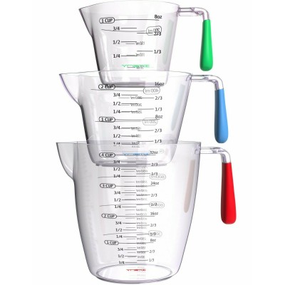 3 PCS Plastic Measuring Cups Set Liquid Measuring Cups with Spout 1Cup 2Cup  4 Cup 200ml 400ml 900ml