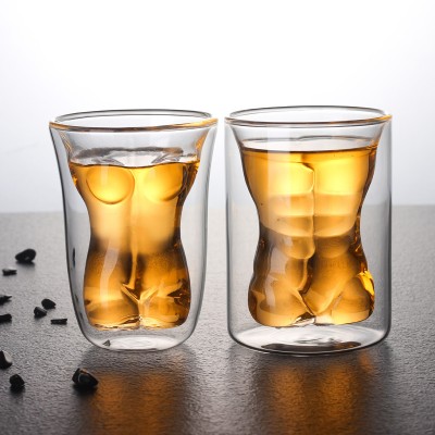 Shaped muscle man glass beer cup double  belle glass cup Creative body glass cup